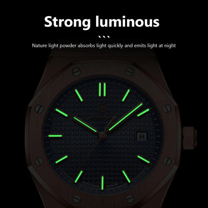 POEDAGAR Luxury Business Man Wristwatch Waterproof Luminous Stainless Steel Fashion Quartz