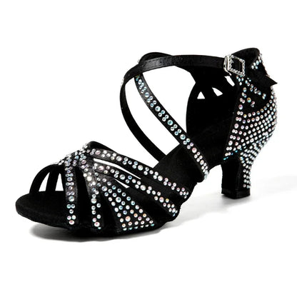 Diamond-encrusted Latin Ballroom Dance Soft Sole Shoes