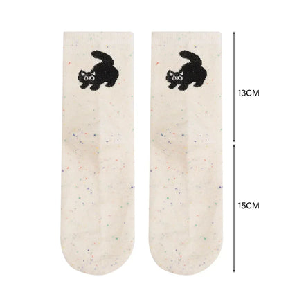 1/2pairs Cartoon Cat Fish Pattern Middle Tube Socks Soft Thermal Warm Crew Sock