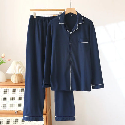 100% Cotton Men Pajamas, Thick sleepwear Long sleeved long pants Nightwear Loungewear