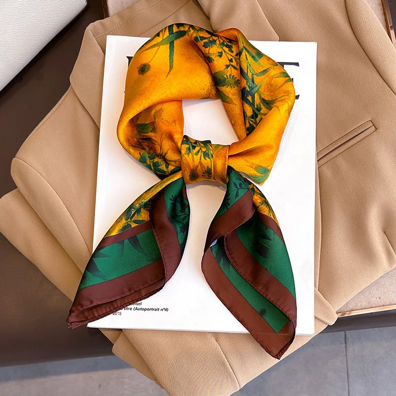 Luxury Brand Silk Satin Square Plaid Scarf