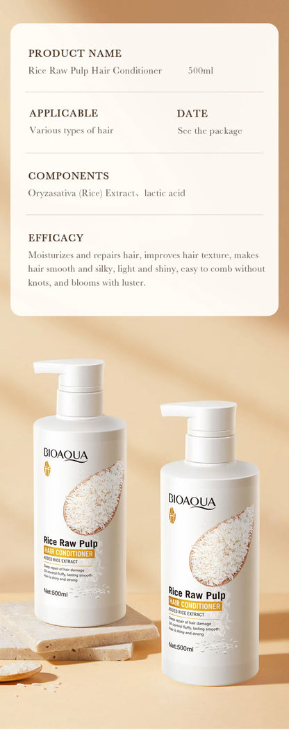 500ml Rice Conditioner Deeply Repairs Damaged Hair, Controls Oil Moisturizes, Leaves Hair Volumizing, Smooth, Shiny, And Elastic