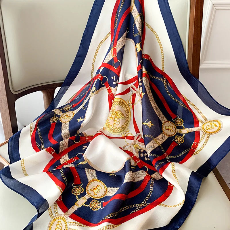 Luxury Brand Silk Satin Square Plaid Scarf