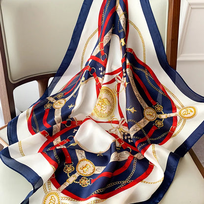 Luxury Brand Silk Satin Square Plaid Scarf