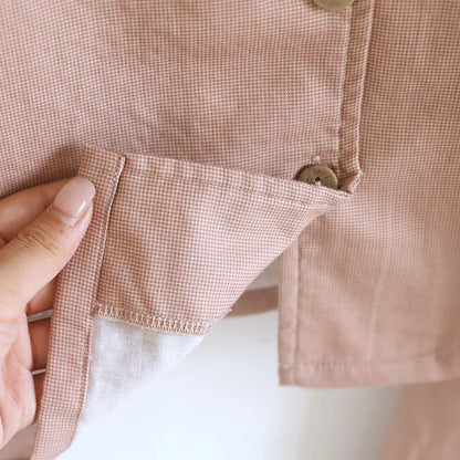 Comfortable Cotton Couples Pajamas Set for Autumn Color Woven Loose Long Sleeved Pants