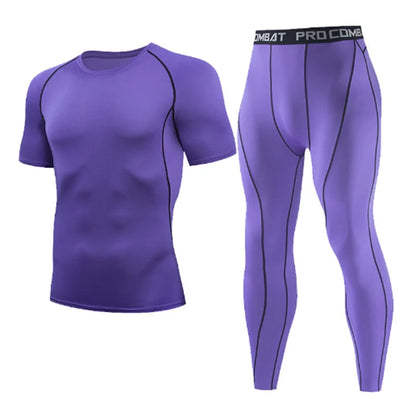 2-piece men's warm corset Ski warm suit jacket and trousers fitness running yoga athletes sports pants