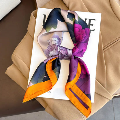 Luxury Brand Silk Satin Square Plaid Scarf