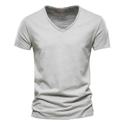 100% Cotton Men T Shirt Tops V Neck Thin Short Sleeve Tees Men Size S-5XL