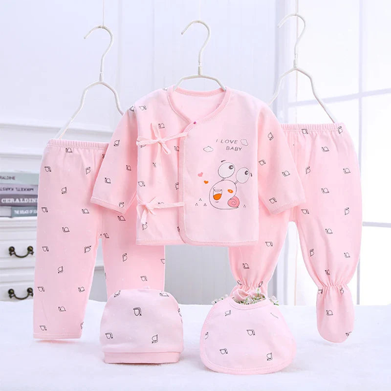 Girl or Boy Baby Cotton Clothes Cartoon Print 5Piece Sets