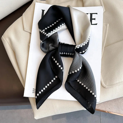 Luxury Brand Silk Satin Square Plaid Scarf