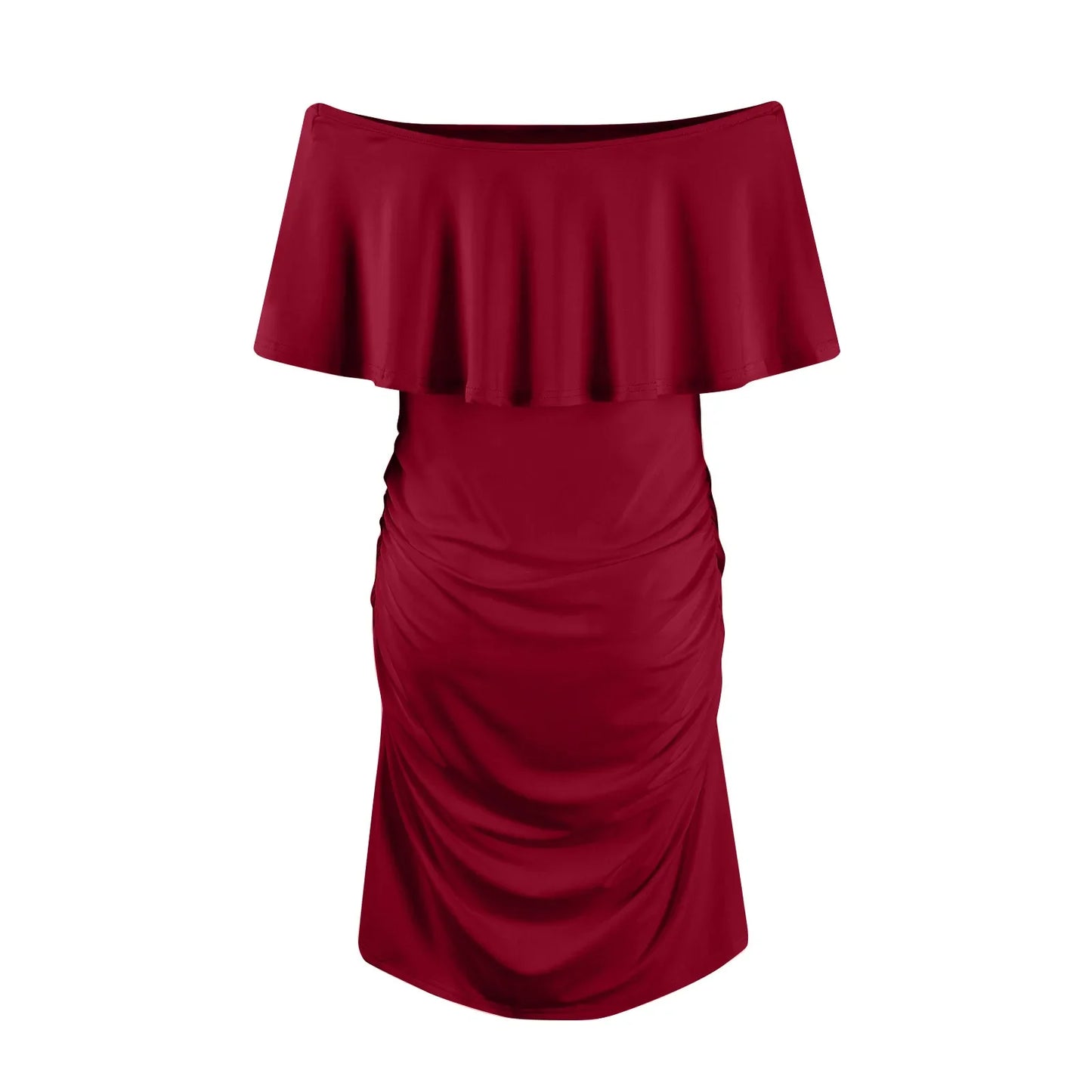 Maternity Dress Short Sleeve Slash Ruffles