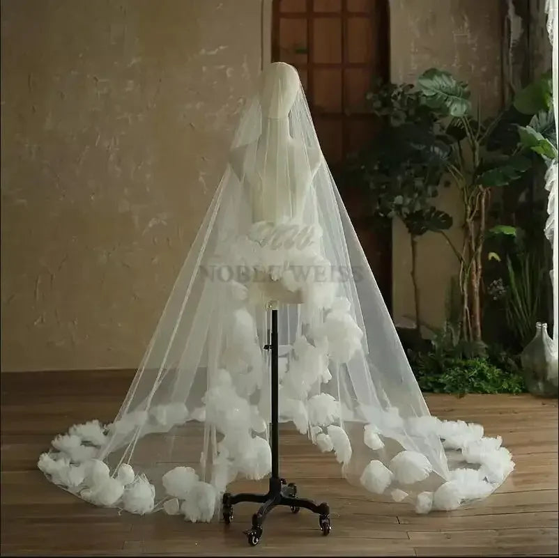 Bridal Flower Wedding Veil Long 3D Flower Hair Accessories Customized