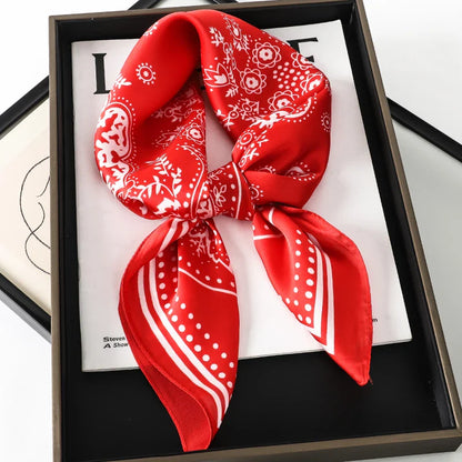 Luxury Brand Silk Satin Square Plaid Scarf