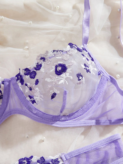 Women Sexy Lingerie Lace Transparent Underwear Fairy Embroidery Sets