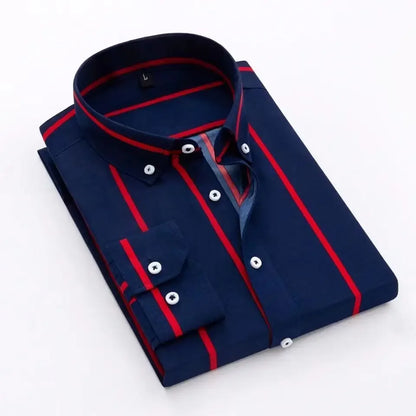 Men's Casual Shirt Long Sleeved Cotton Comfortable Breathable Plaid Striped