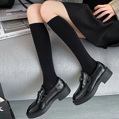 Women Stockings College Style Knitted Cotton Knee Socks