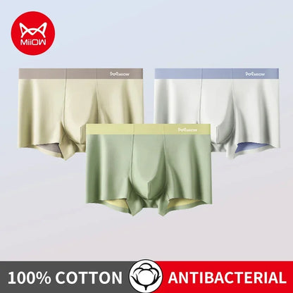 3Pcs 100% Cotton Silk Crotch Men's Antibacterial Boxers