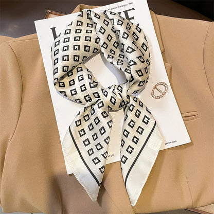Luxury Brand Silk Satin Square Plaid Scarf