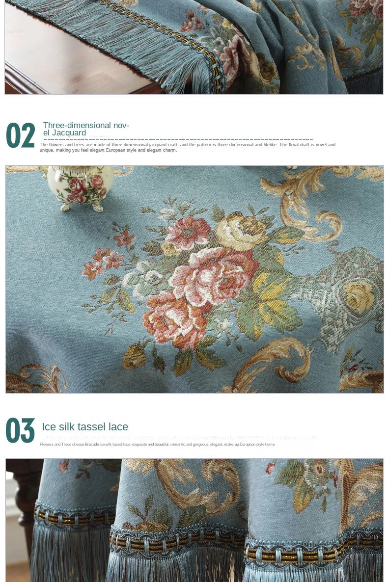 European Style Flower Tassel Tablecloth Thicken Chenille Rectangular Table Cover Round Dining Table Coffee Cloth Dust-proof