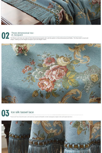 European Style Flower Tassel Tablecloth Thicken Chenille Rectangular Table Cover Round Dining Table Coffee Cloth Dust-proof