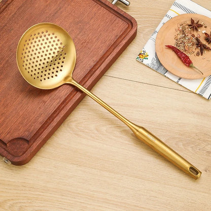 1/7Pcs Stainless Steel Kitchenware - Gold Soup Spoon Noodle Colander Hot Pot Spoon Rice Spoon Kitchen Cooking Frying Tool