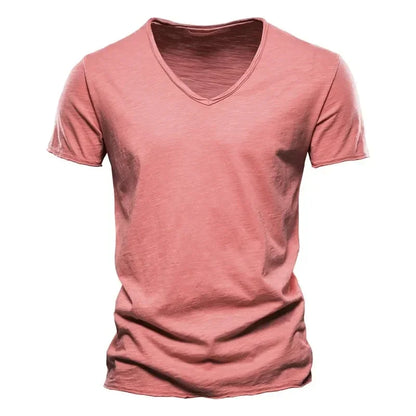 100% Cotton Men T Shirt Tops V Neck Thin Short Sleeve Tees Men Size S-5XL