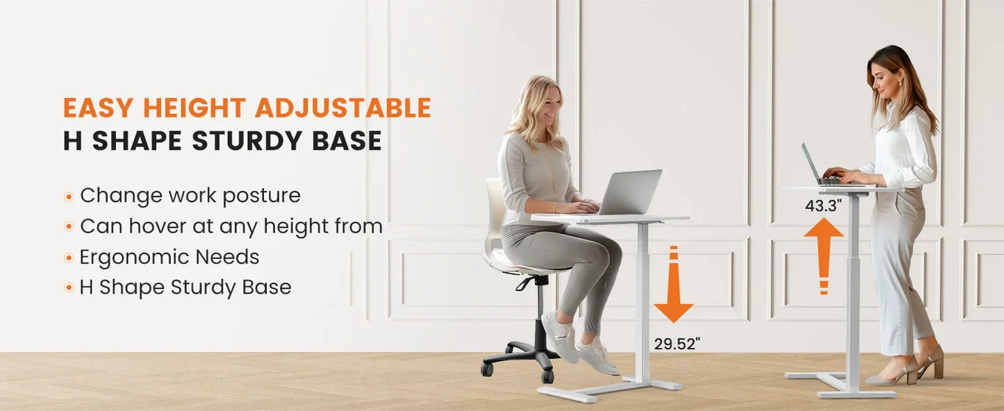Mobile Standing Desk Table with Hidden Wheels Adjustable Height