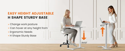 Mobile Standing Desk Table with Hidden Wheels Adjustable Height