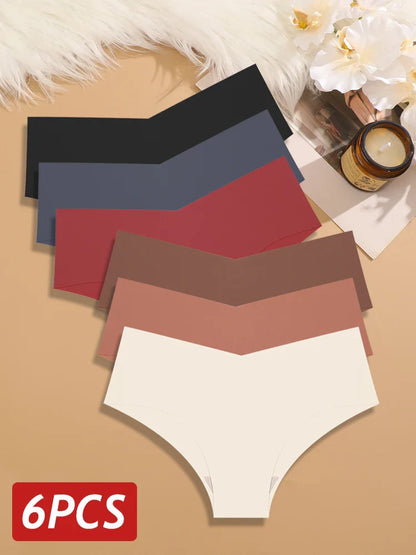 6PCS Women Seamless Panties Silk Ultra Thin Briefs Sexy V Waist