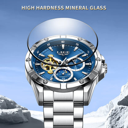 Luxury 24-Hours Moon Phase Automatic Movement Stainless Steel Band Men's Watches