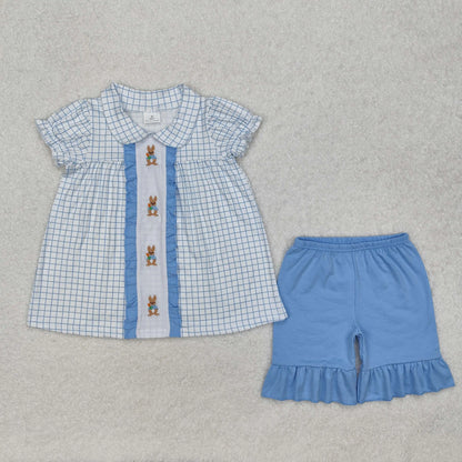 Baby girl summer shirt Short set embroidery farm tractor pink striped 3M-16T