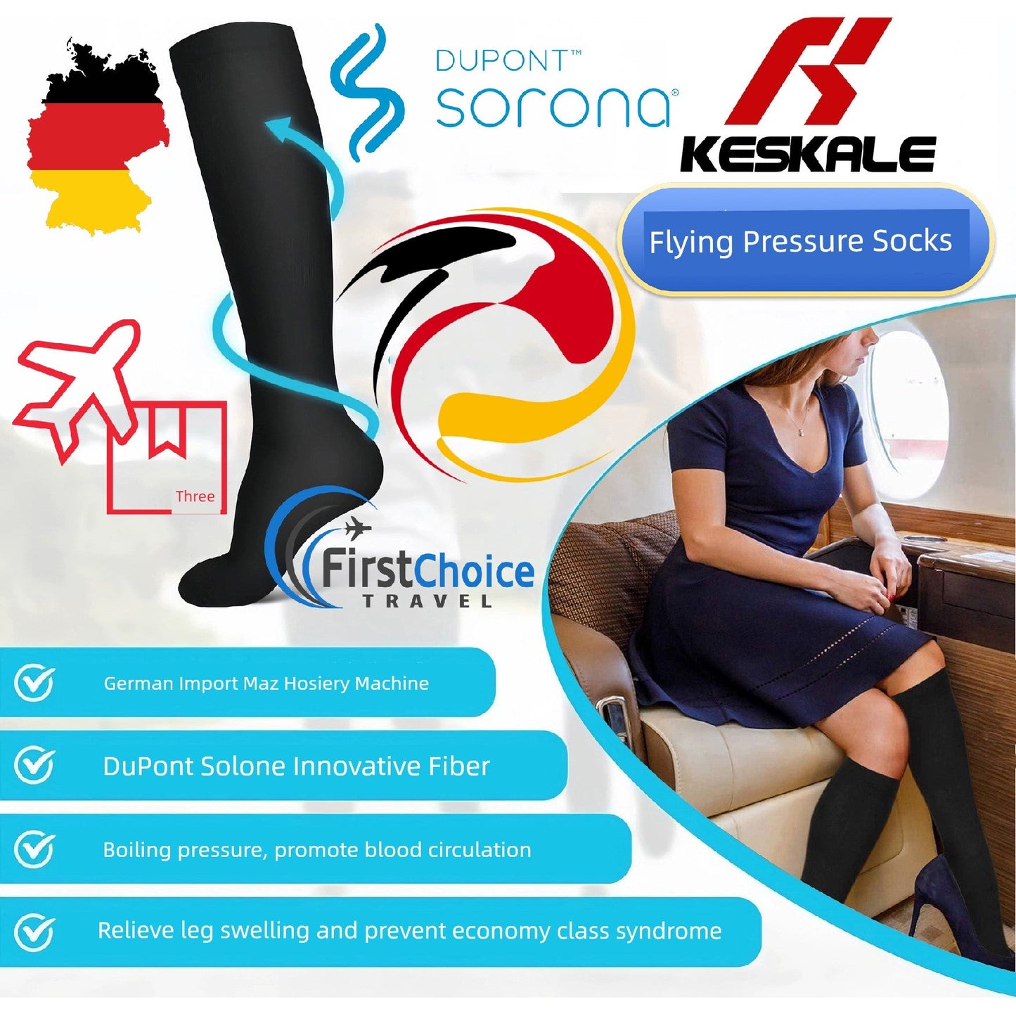 German Hosiery Long-Distance Travel Flight Compression Socks Stretch Anti-Leg Swelling