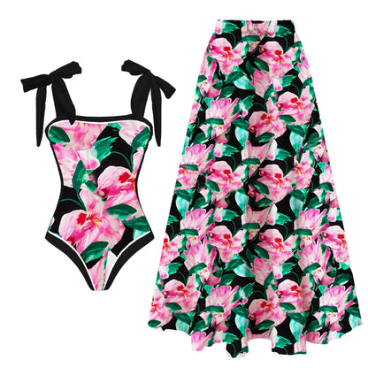 2-Piece Shoulder Ruffle Swimsuit With Cover Up Sexy Beachwear