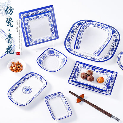 Melamine Dinnerware Blue and White Porcelain Snack Plate Special-Shaped Creative Tableware Commercial Use