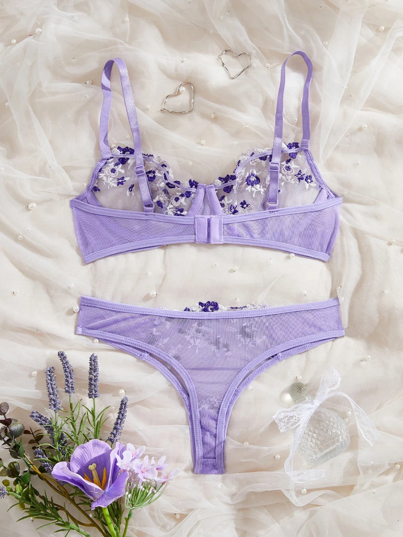 Women Sexy Lingerie Lace Transparent Underwear Fairy Embroidery Sets