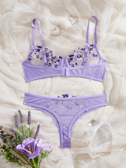 Women Sexy Lingerie Lace Transparent Underwear Fairy Embroidery Sets