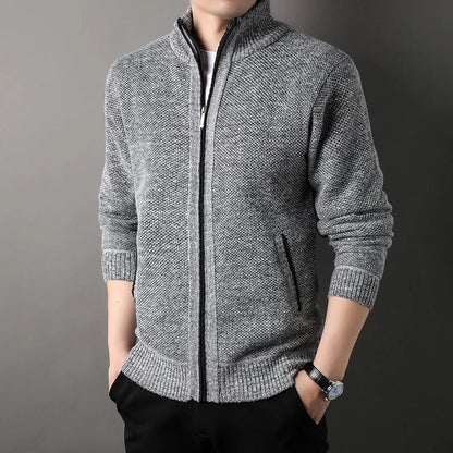Men's Stand-up Collar Knit Sweater Jacket Autumn/ Winter Cardigan Slim Solid Color