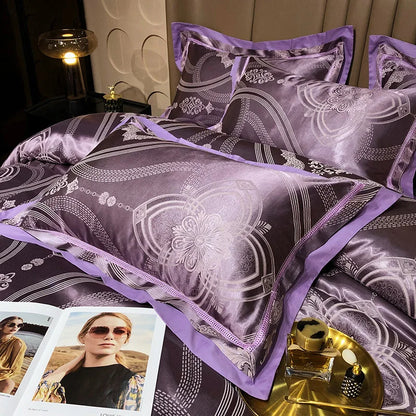 Soft Satin Jacquard Cotton Bedding Set, Luxury Duvet Cover, Blue, Gold, Gray, Queen, King Bed Sheet, Pillowcases, Home Textiles