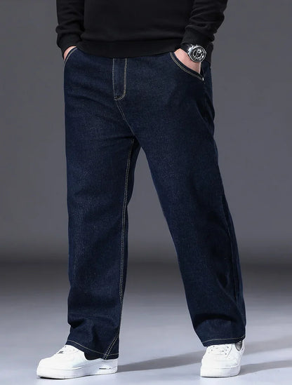34-50 Sizes Men's Stretch Jeans Straight Leg Denim Pants Extended Sizing Blue/Black Streetwear Relaxed Fit for Work & Casual