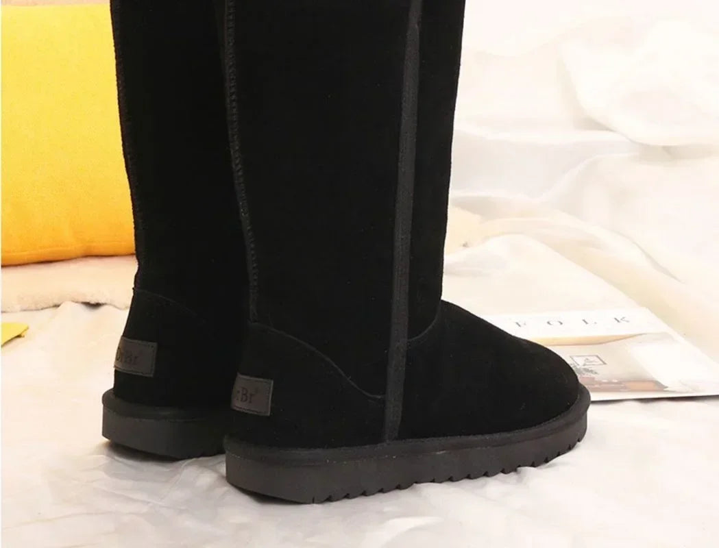 Women Classic Winter Snow Boots Waterproof Warm Genuine Leather Fur Australia Plus Velvet Knee High