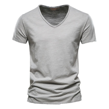 S-5XL 100% Cotton Men's T-Shirts Fashion Design V-neck Casual Slim Fit