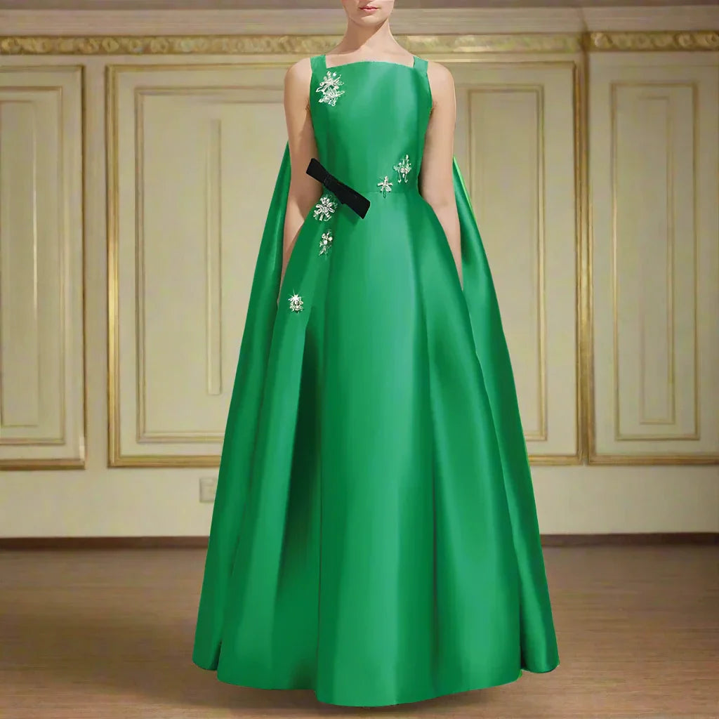 Elegant Luxury Evening Satin Bow Rhinestone Long Dress