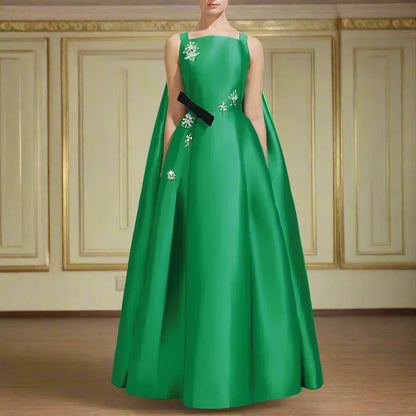 Elegant Luxury Evening Satin Bow Rhinestone Long Dress