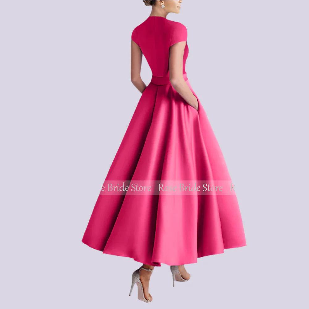 Elegant Women's Cocktail Party Satin Flower Handmade Gowns A-line