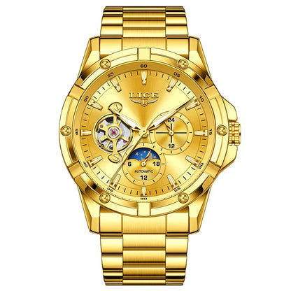 Luxury 24-Hours Moon Phase Automatic Movement Stainless Steel Band Men's Watches