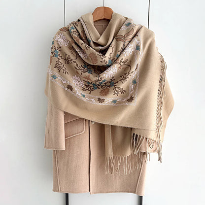 Many Colors Floral Warm Scarf For Women 70*210cm Luxury Faux Cashmere Shawl Winter Thick Pashmina Tassels Poncho Elegant Wrap