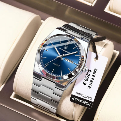 Men's Luxury Quartz Watch Stainless Steel Waterproof Luminous Date Week