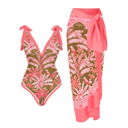 2-Piece Women Brazilian Floral Printed Ruffle Bikinis Strappy Bandage Swimwear