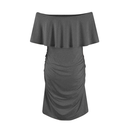 Maternity Dress Short Sleeve Slash Ruffles
