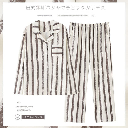 Pure Cotton Thin Plaid Unisex Pajamas for Men and Women Spring and Autumn Long Sleeves Plus Size Outerwear